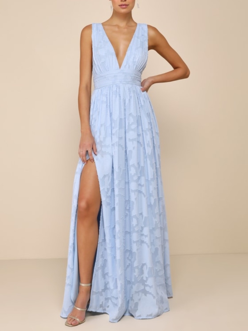 Lulus Sweet Sophistication Light Blue Burnout Floral Maxi Dress - Size M